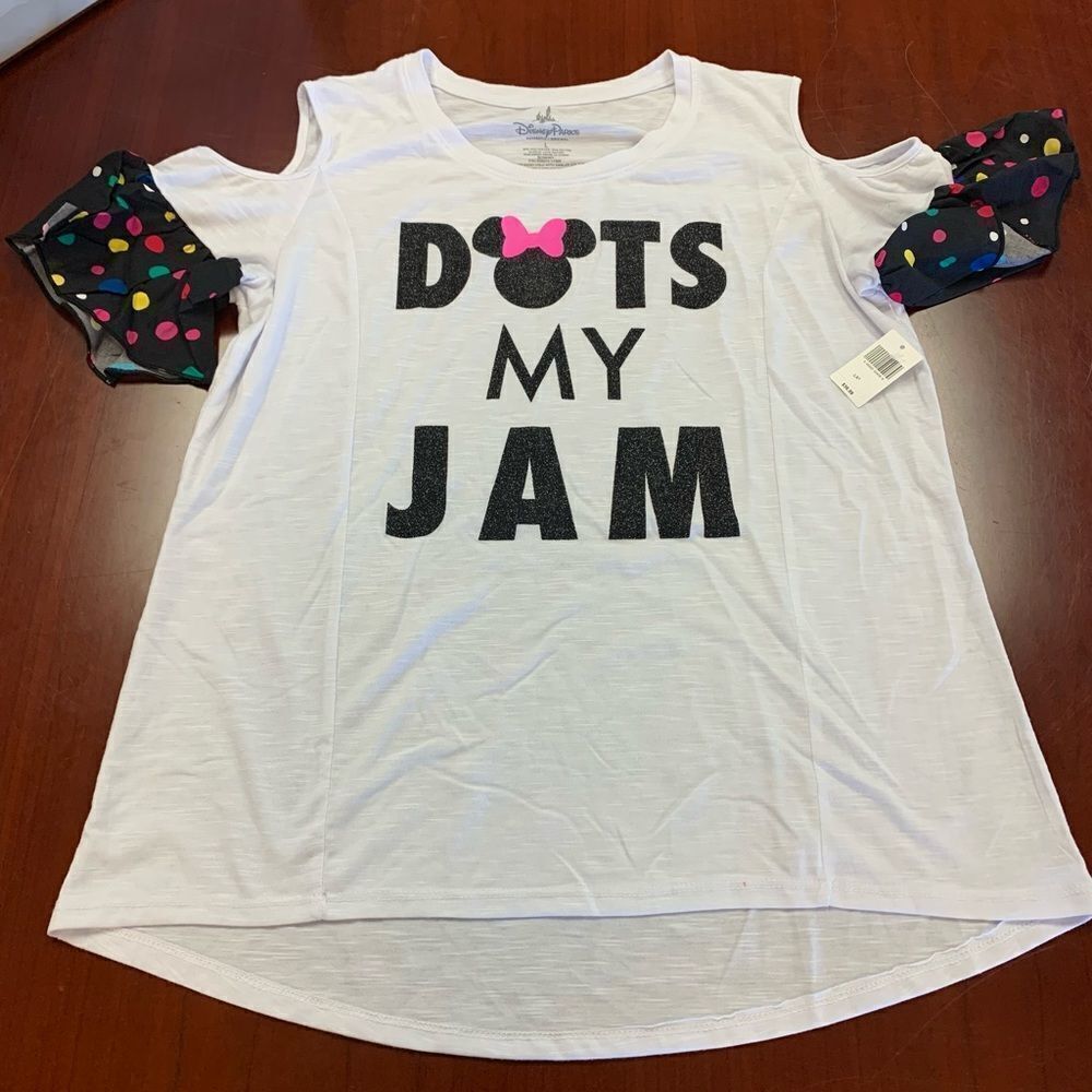 Disney Parks Dots My Jam Cold Shoulder T-Shirt sz L NWT